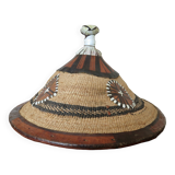 African conical hat, Fulani, in leather and braided rope, 1900, wall decoration