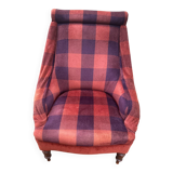 Set of two armchairs and its velvet checkerboard pouf