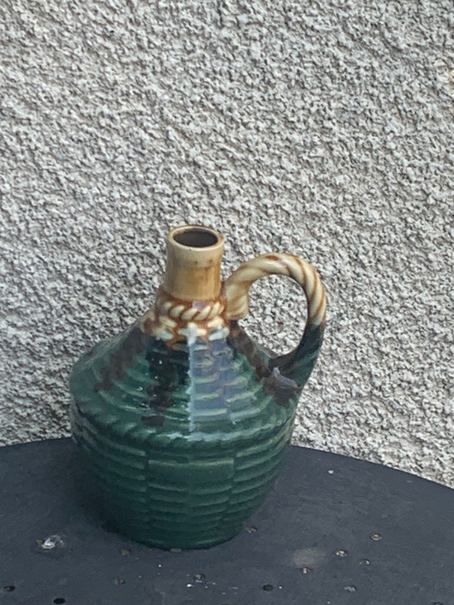 Liquor carafe, shape of Dame Jeanne Barbotine, vintage glazed ceramic
