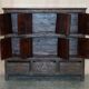 Antique polychrome Tibetan altar cabinet with deer and flowers.