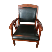 Colonial chair in teak and black leather
