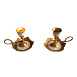 Mother-of-pearl brass candlesticks