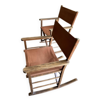 Paire de fauteuils safari pliants à bascule 1950