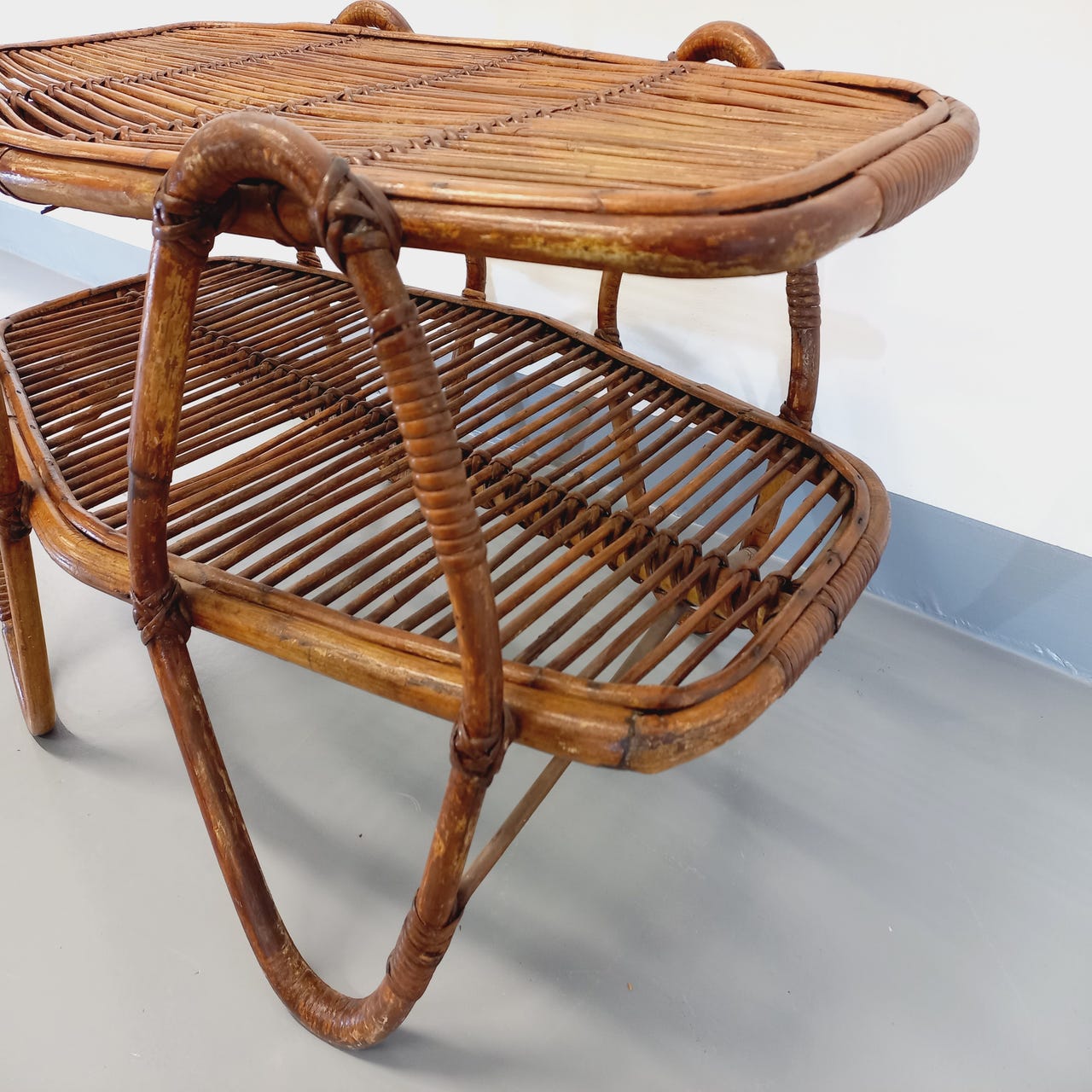 Coffee table with magazine tray in vintage rattan from the 60s