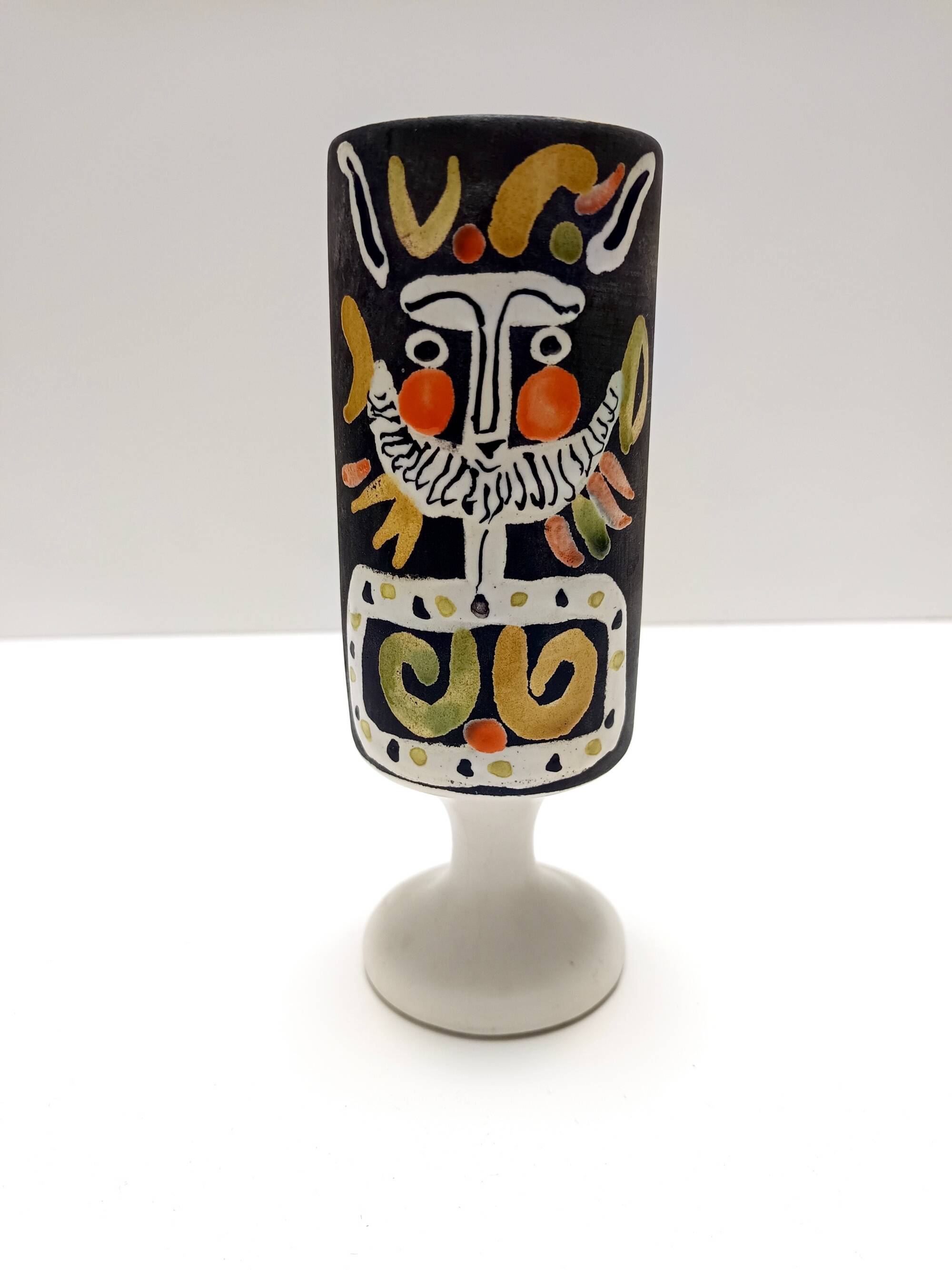 Black Lacquered Ceramic Goblet Vase by by Roger Capron, France