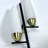 Paire de appliques à double lumière du milieu du siècle en laiton et verre opalin. Italie des années 1950