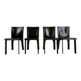 Vintage black leather dining chairs, set of 4 - 1970s