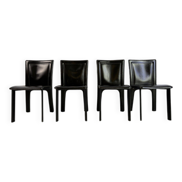 Chaises de salle à manger vintage en cuir noir, ensemble de 4 - années 1970