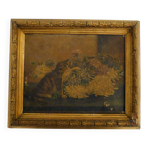 Old painting Cat & flowers