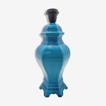 Pied de lampe ancien en céramique bleue