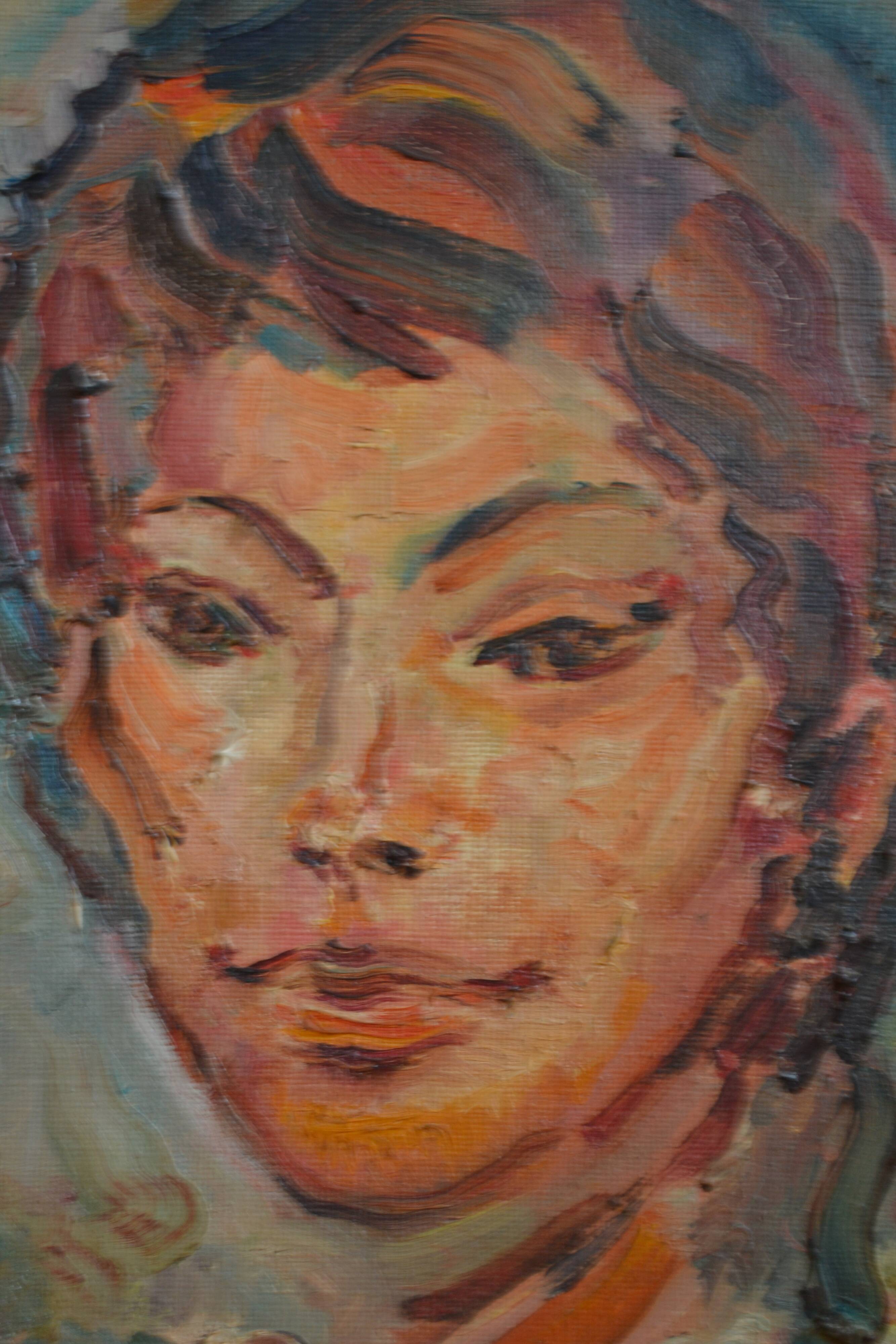 Portrait by Henri Zayan, HST painting, French school, mid-20th century.