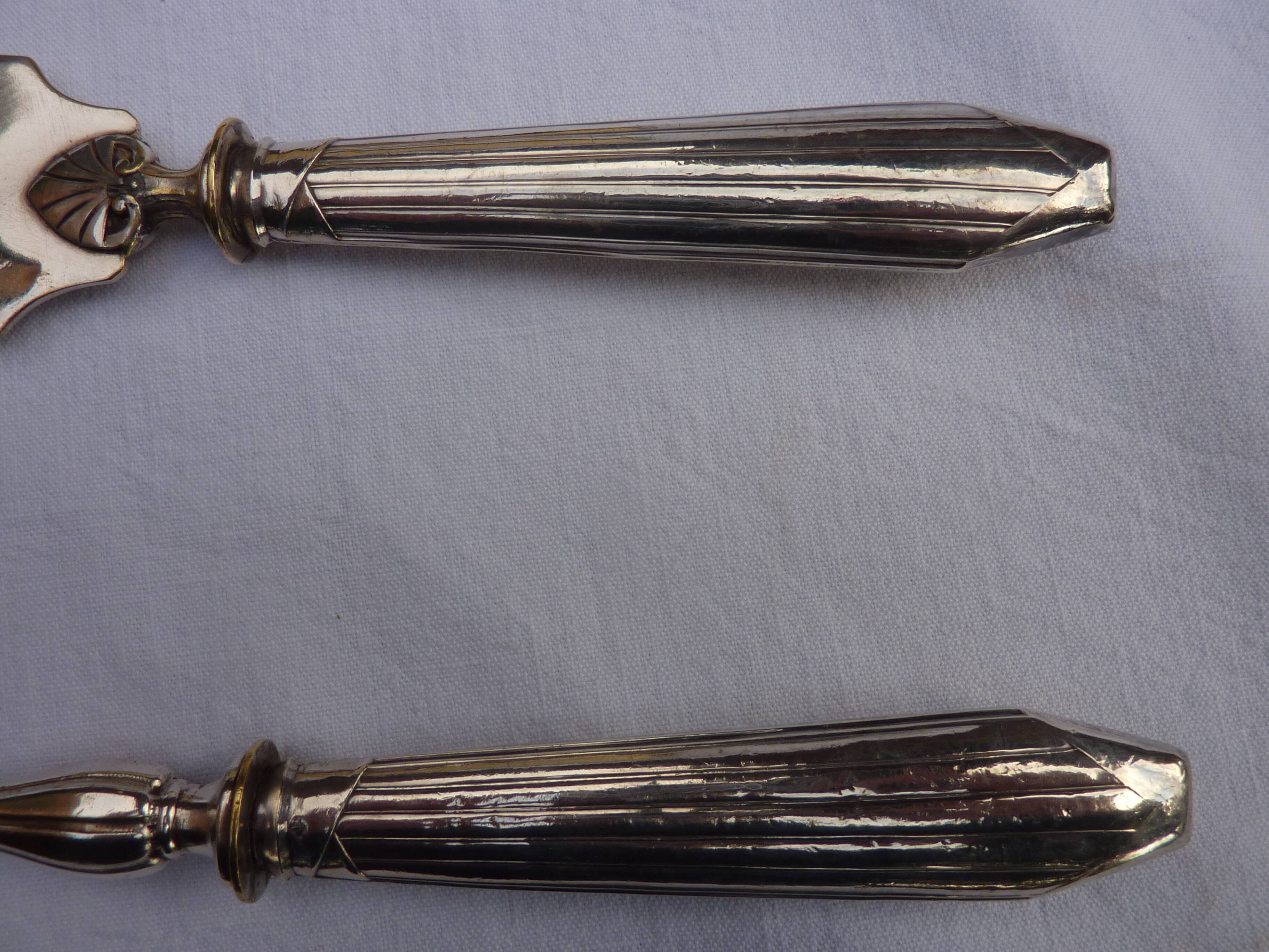 2 dessert serving cutlery art deco silver filled and silver metal