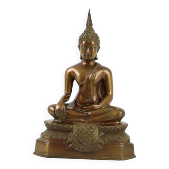 Statue de Bouddha en Laiton Vintage Sculpture Assis Style Chiang Saen