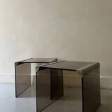 Design bedside table in metal & smoked glass, Roche Bobois 1970.