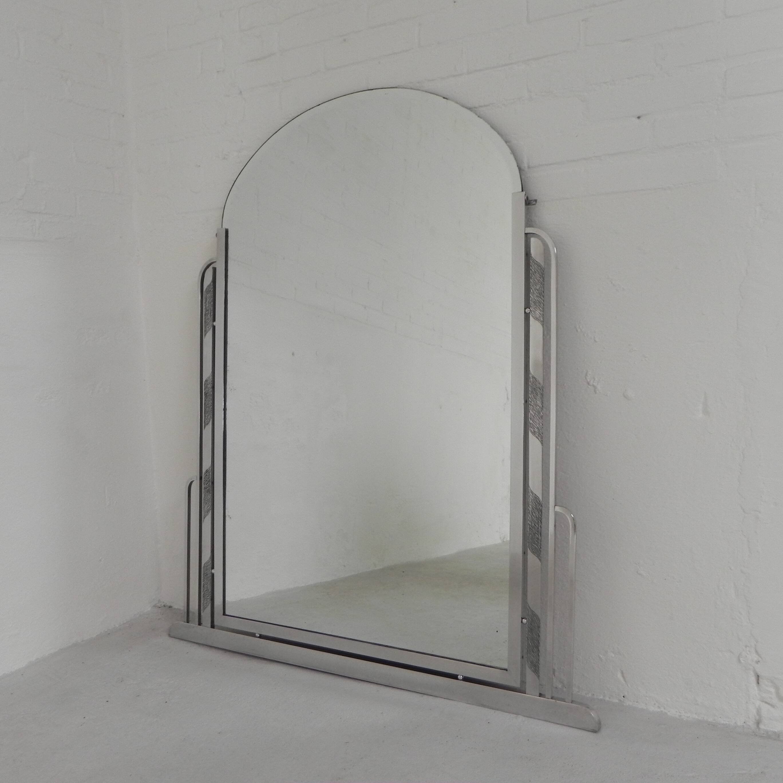 Art Deco mirror with faceted glass in aluminum frame, 1930s