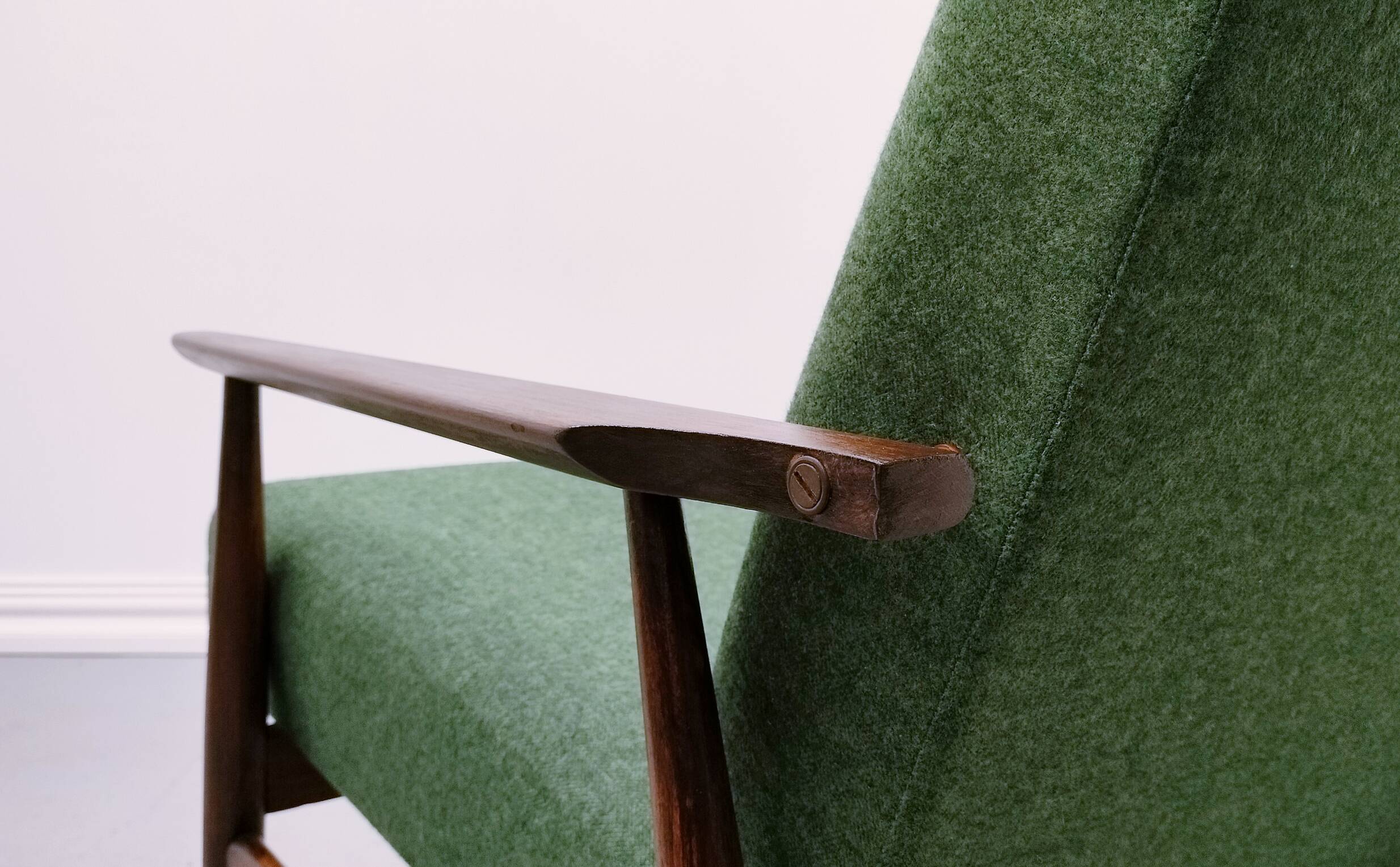 1960 Henryk Lis Mid Century Armchair in Green Tweed