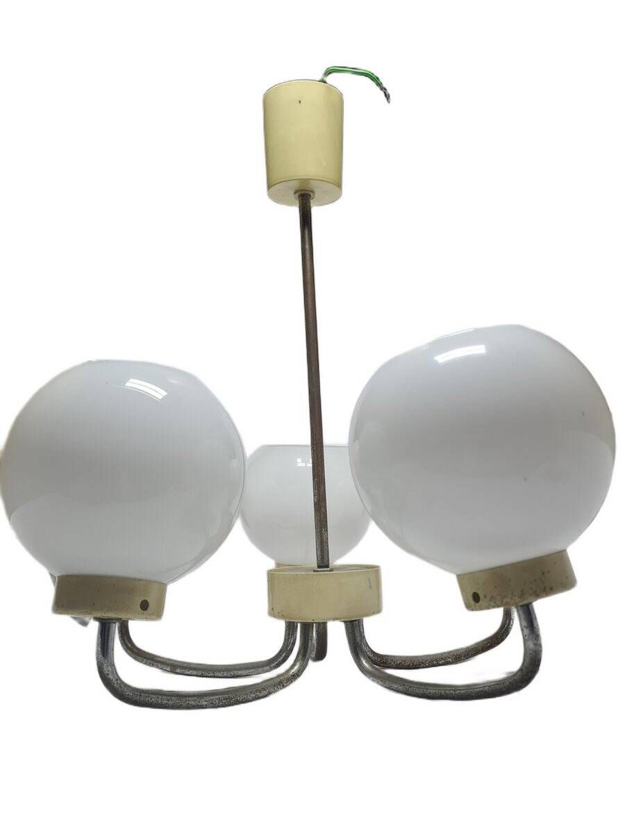 Vintage pendant light in brass and glass, Poland, 1970s