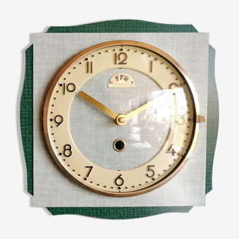 Clock formica vintage silent wall square "FFR golden green"