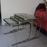 Smoked glass and chrome metal nesting tables