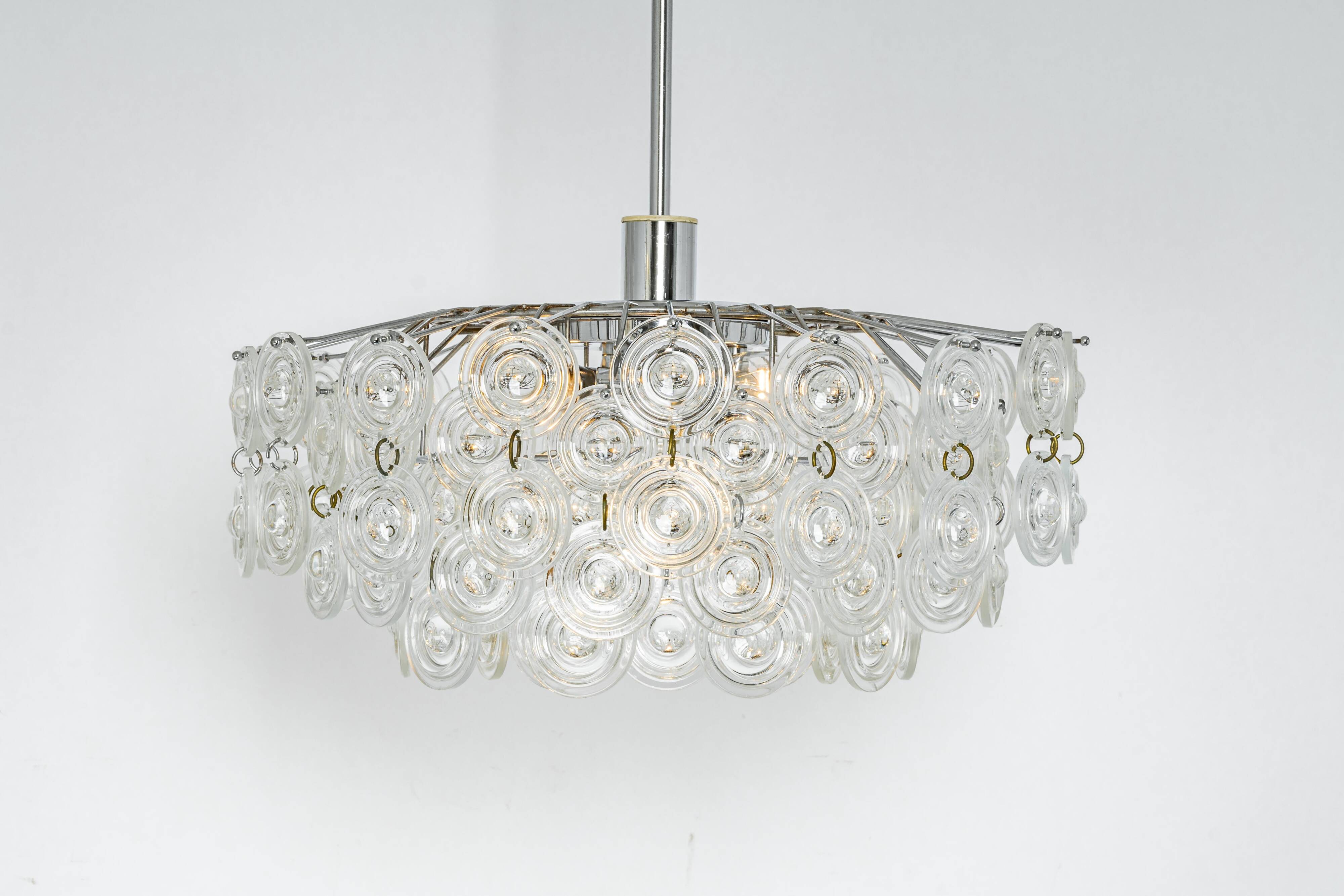 Small sparkling pendant light, chrome and crystal glass by Kinkeldey, Germany, 1970.