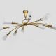 Modernist chandelier with 10 brass branches and white glass tubes, 1970s