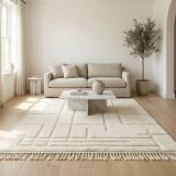 Large graphic white Berber rug in wool