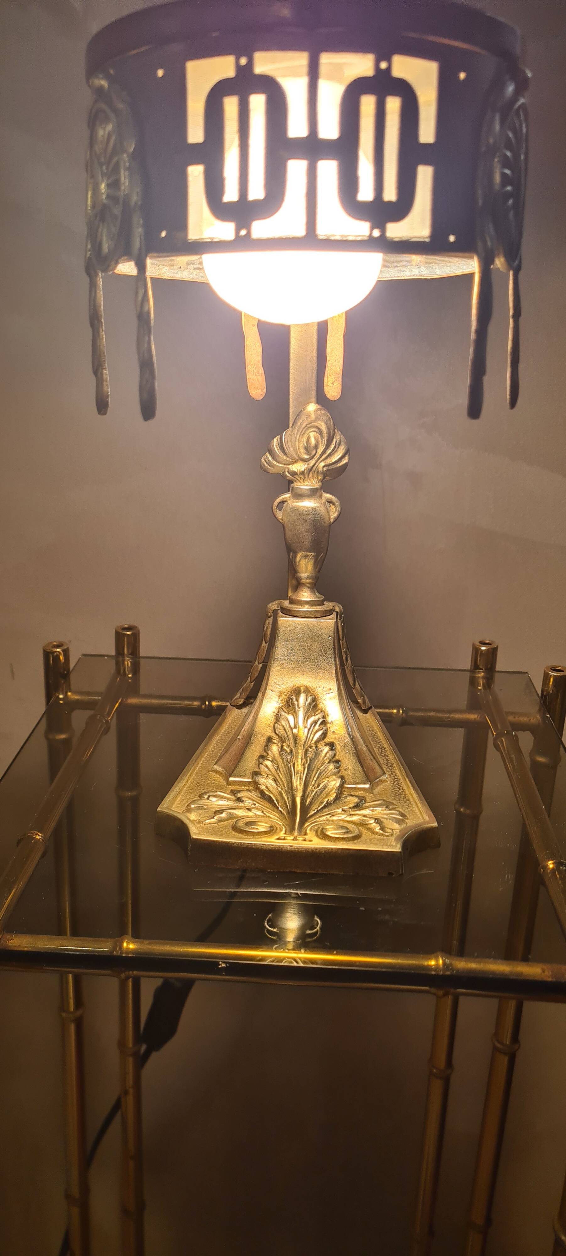 1900 bronze and brass art nouveau lamp, inspired by Napoleon 3, 35x18