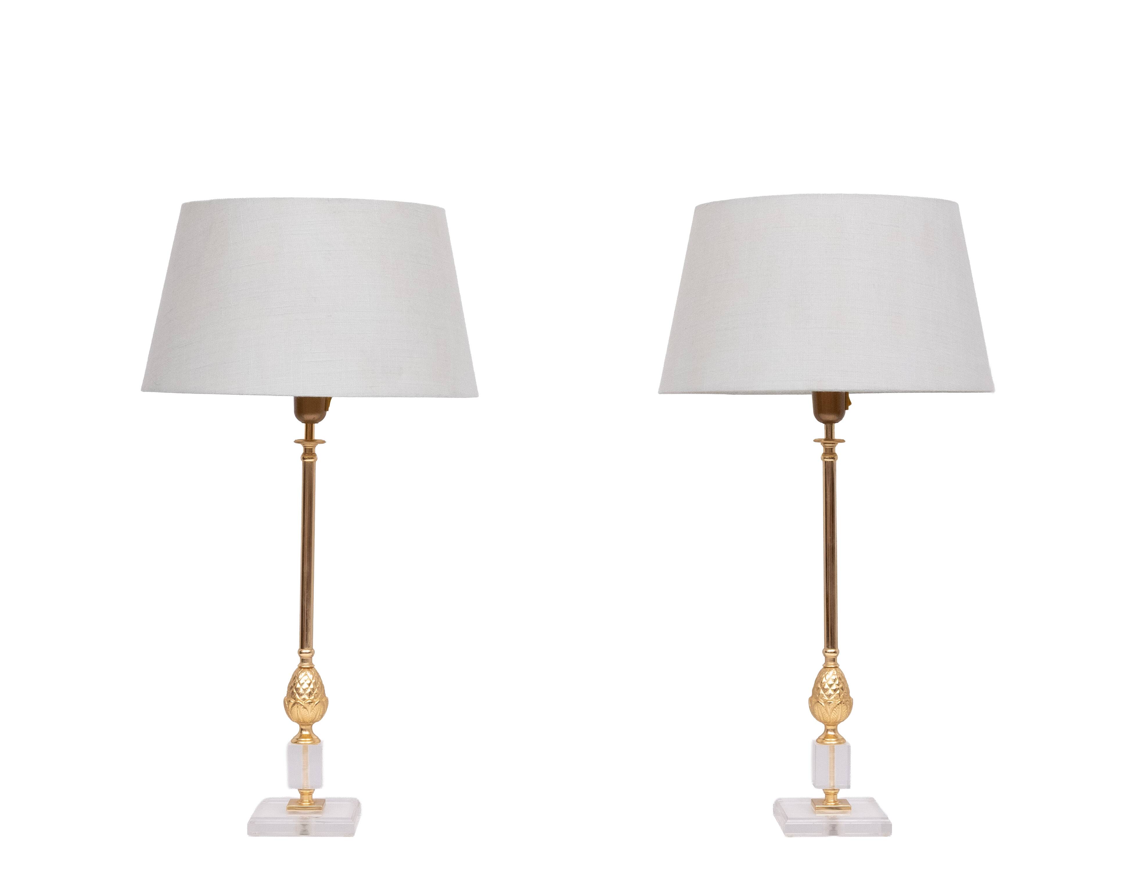 pair elegant Hollywood Regency pineapple Table lamps Denmark 1970s