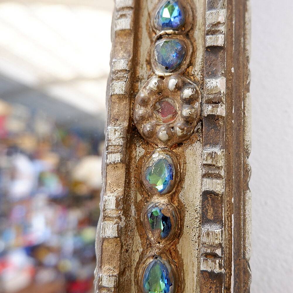 Mirror in stucco and coloured stones in the style of Creaciones Gobesso, Italy.
