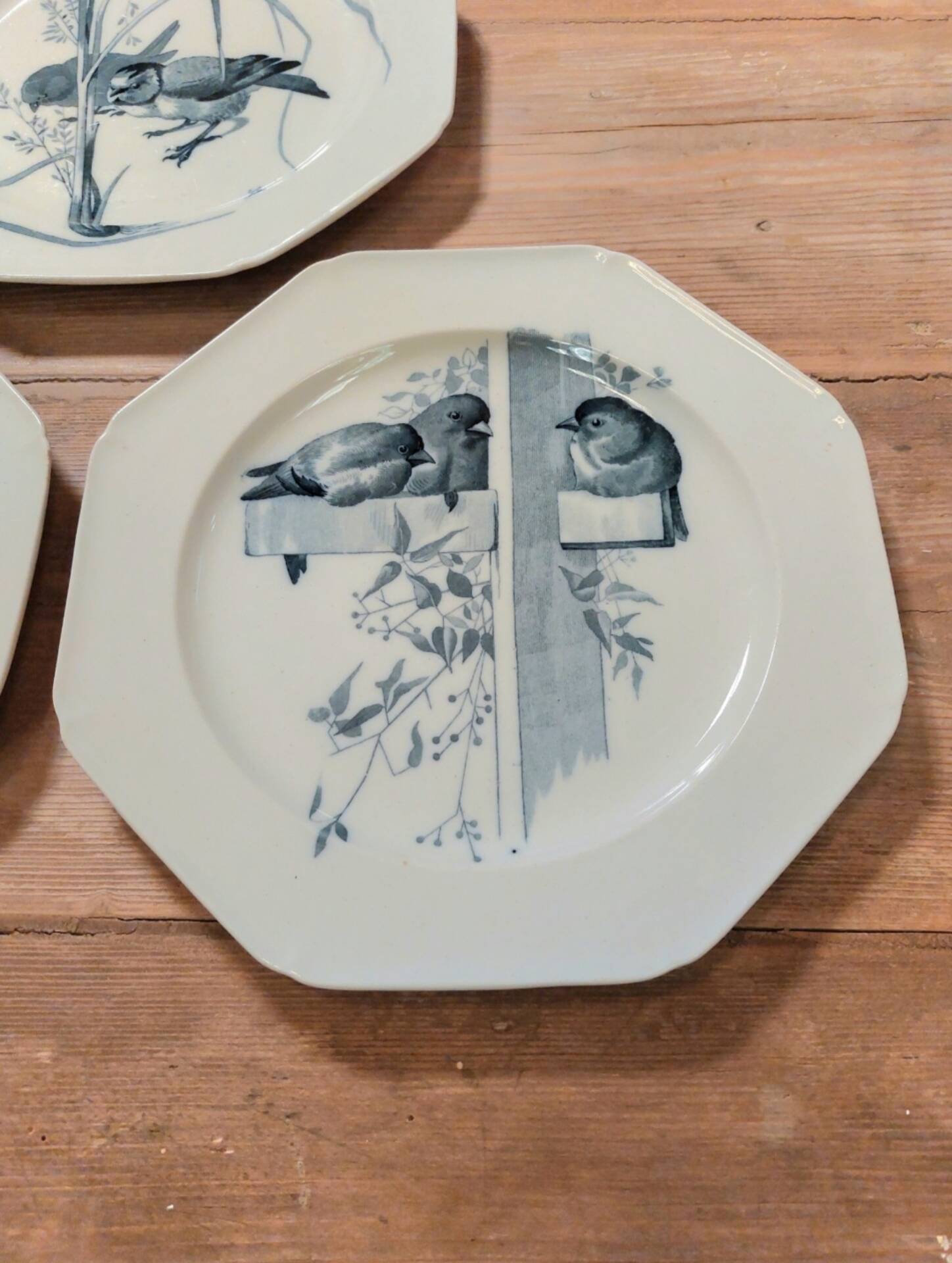 Three flat plates made of ironstone - English earthenware