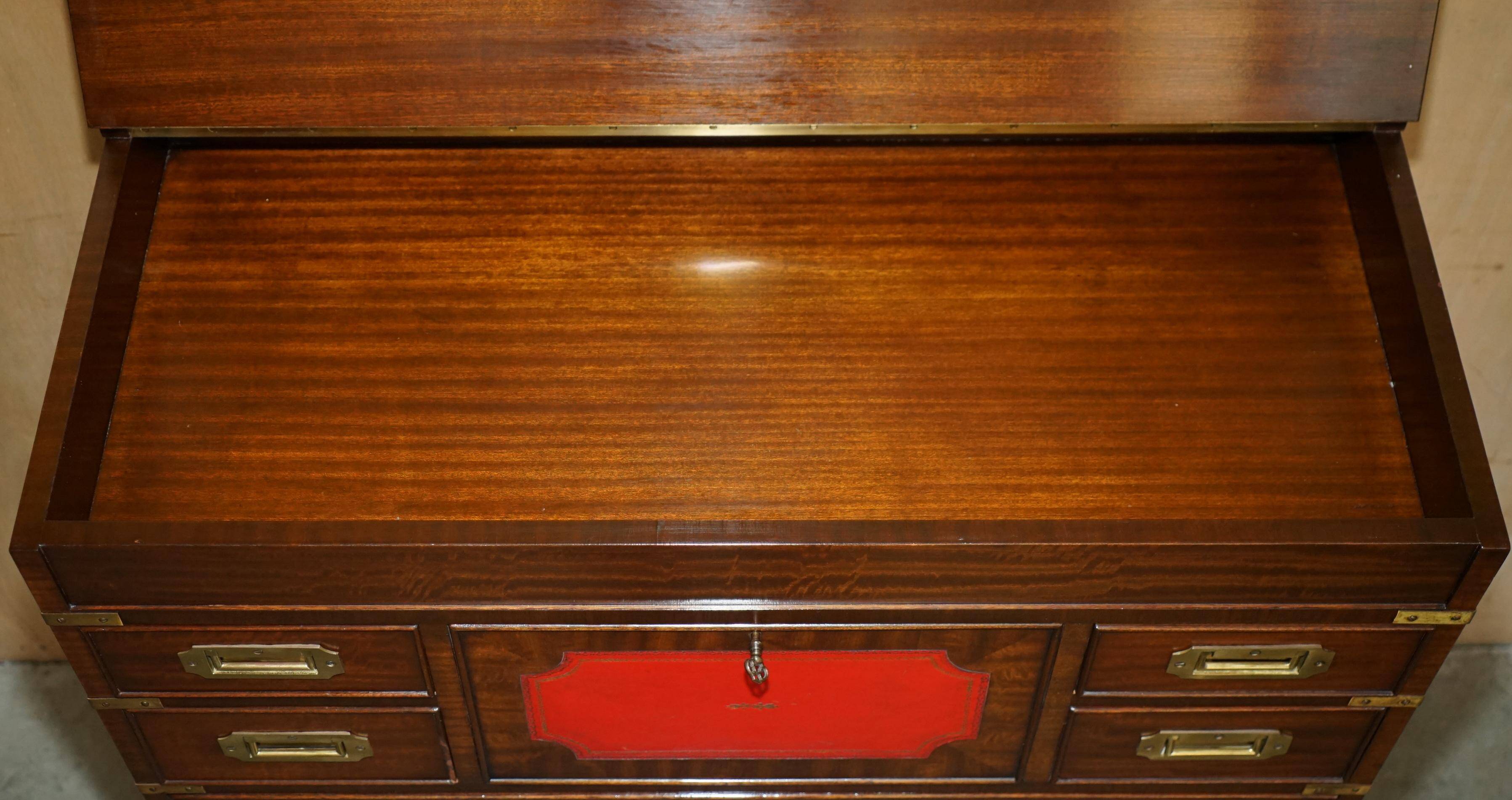 Vintage military commode FINE hardwood, brass and leather.