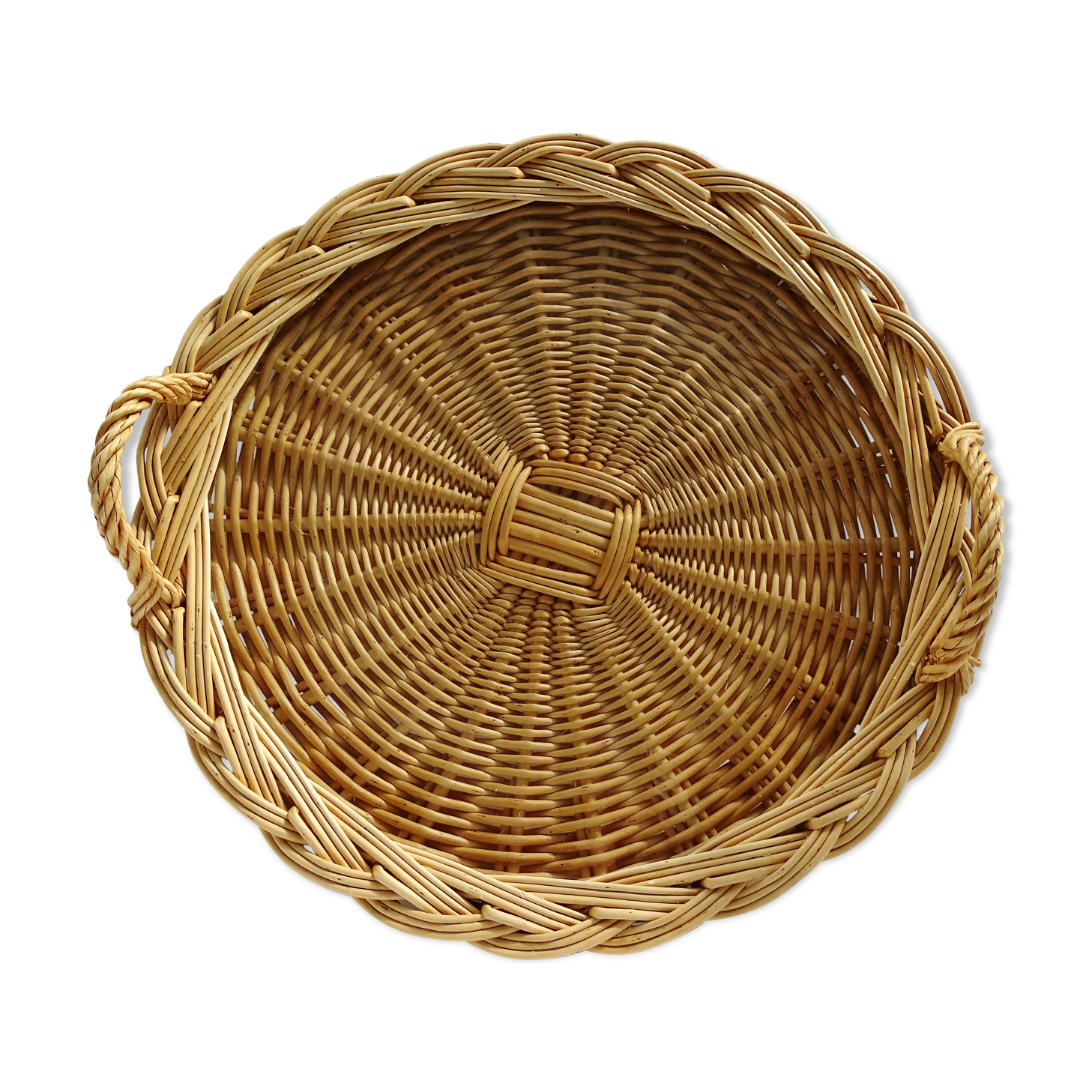 Round tray with wicker and glass handles