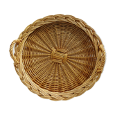 Round tray with wicker and glass handles