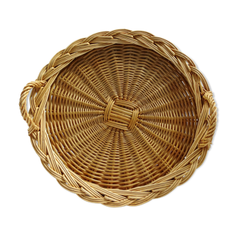 Round tray with wicker and glass handles