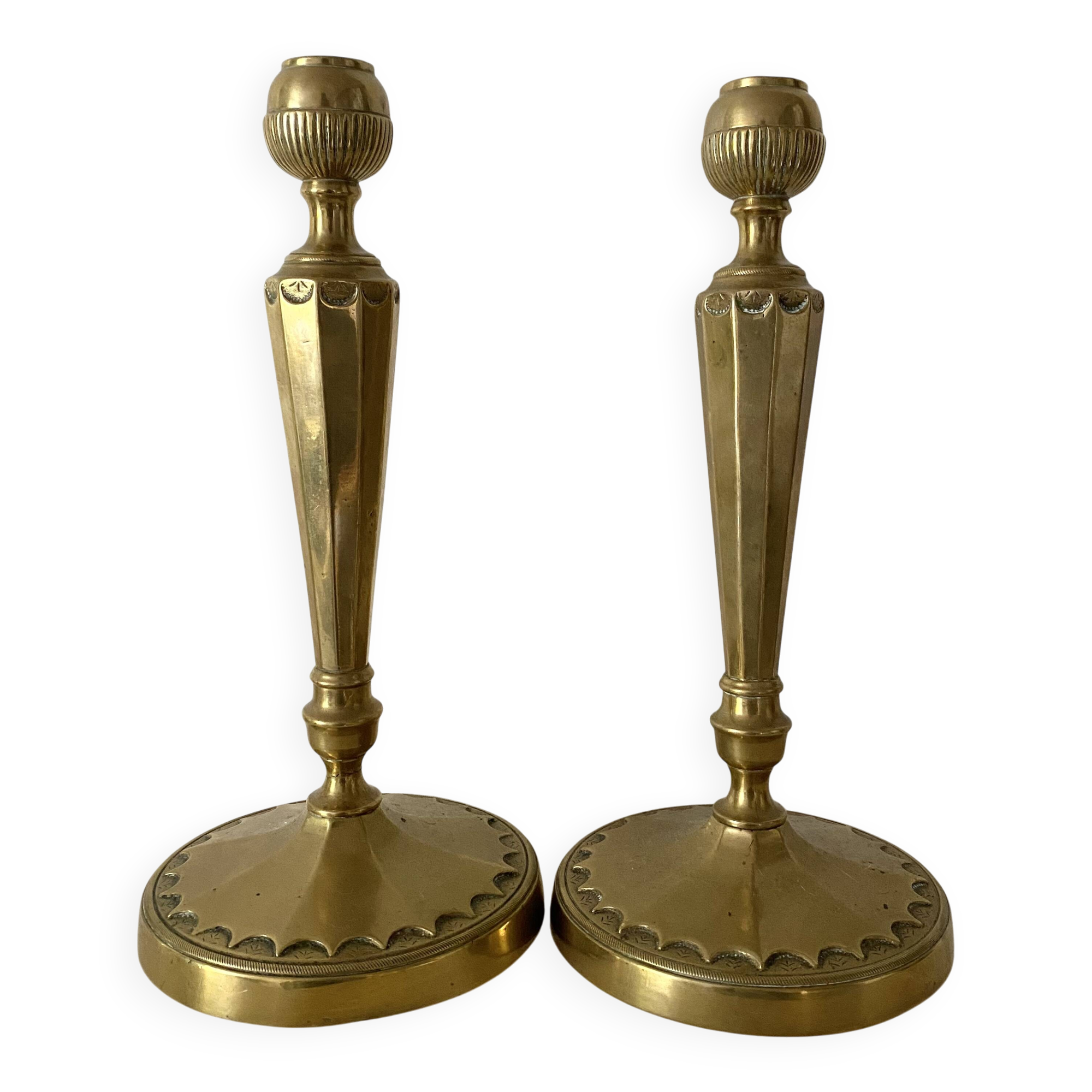 Pair of 29cm gold-plated brass candlesticks