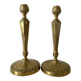 Pair of 29cm gold-plated brass candlesticks