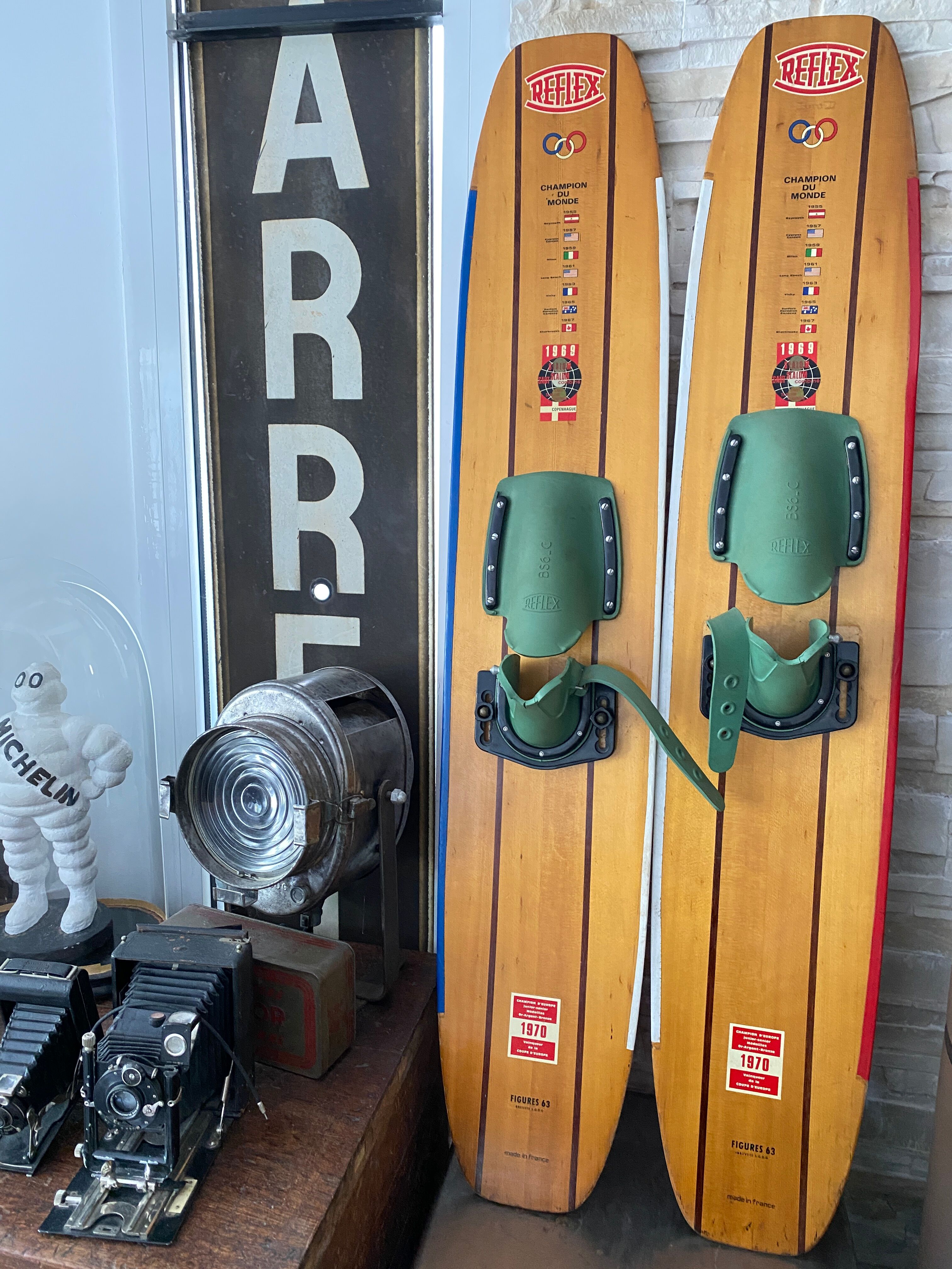 Pair of wooden water skis