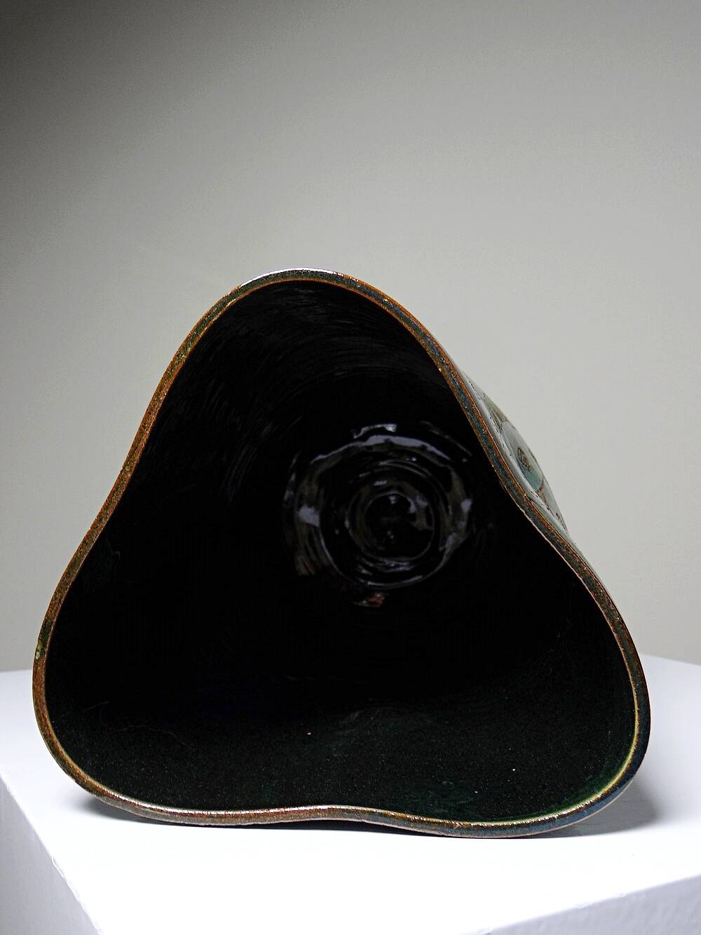 Vintage blue-green artisan pottery vase with incised tribal decoration Eseka Pottery.