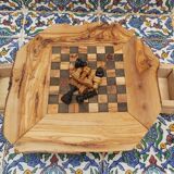 Natural olive wood edge, rustic chessboard with drawers