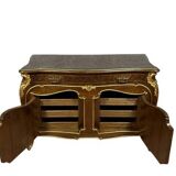 Commode a portes Venitienne galbée style louis XV en acajou et bois dorés