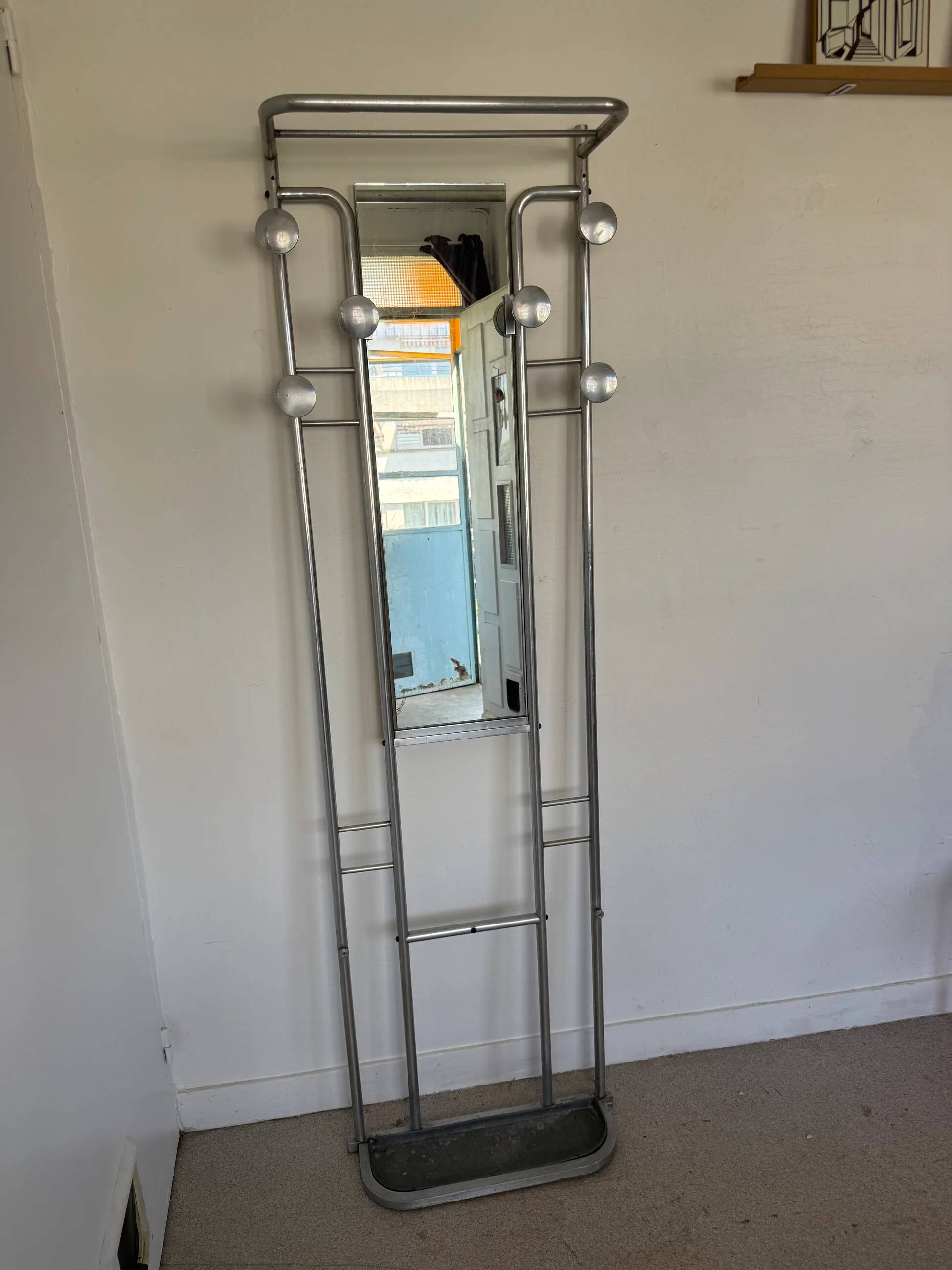 Vintage brushed aluminium coat rack from the 1950s.