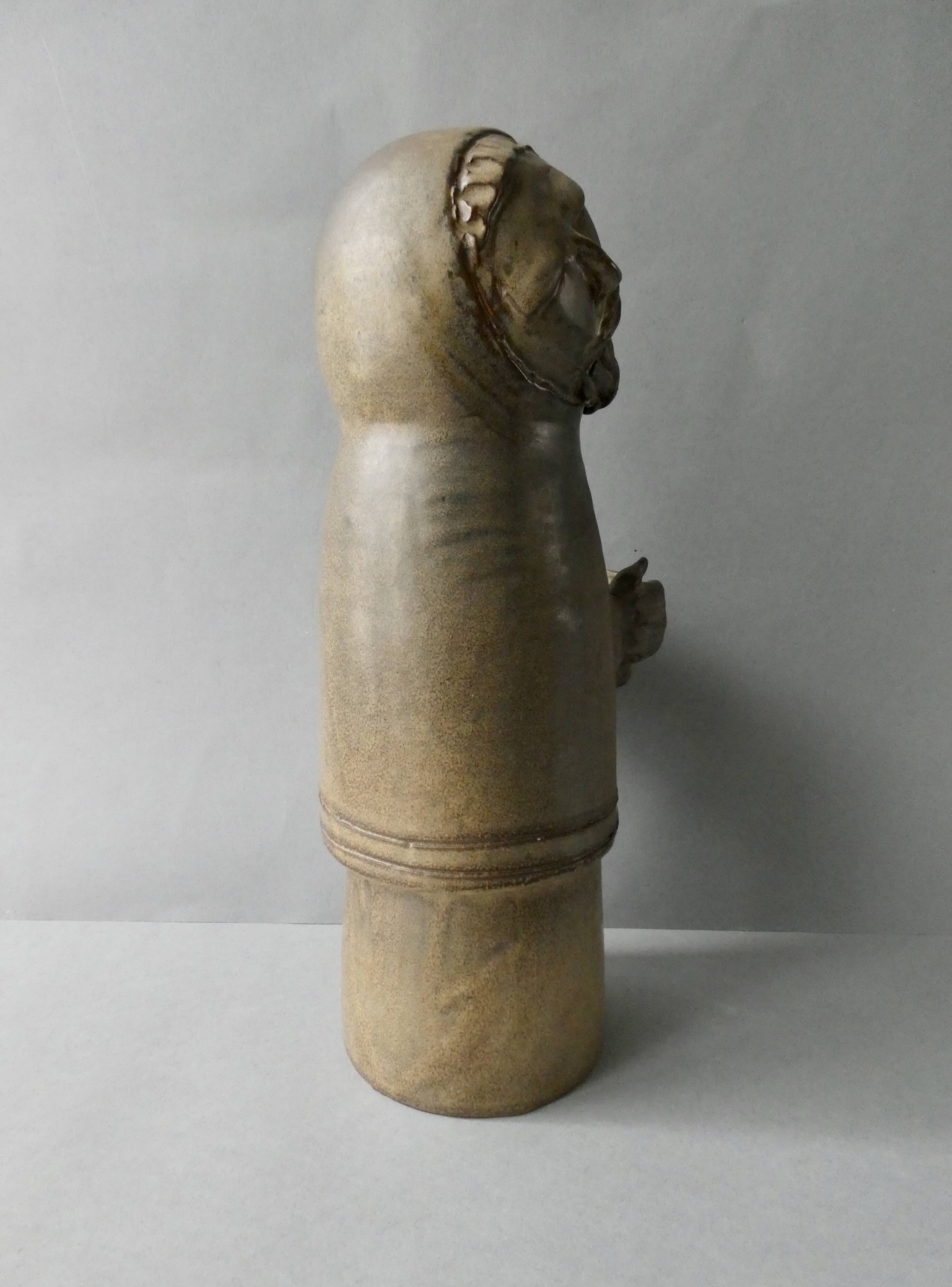 Large stoneware candlestick signed Denise Pointu, stoneware from Puisaye