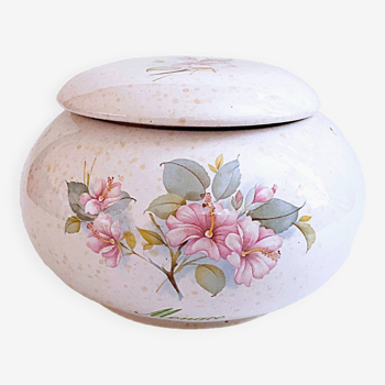 Large round candy box pink speckled earthenware floral decoration MONACO