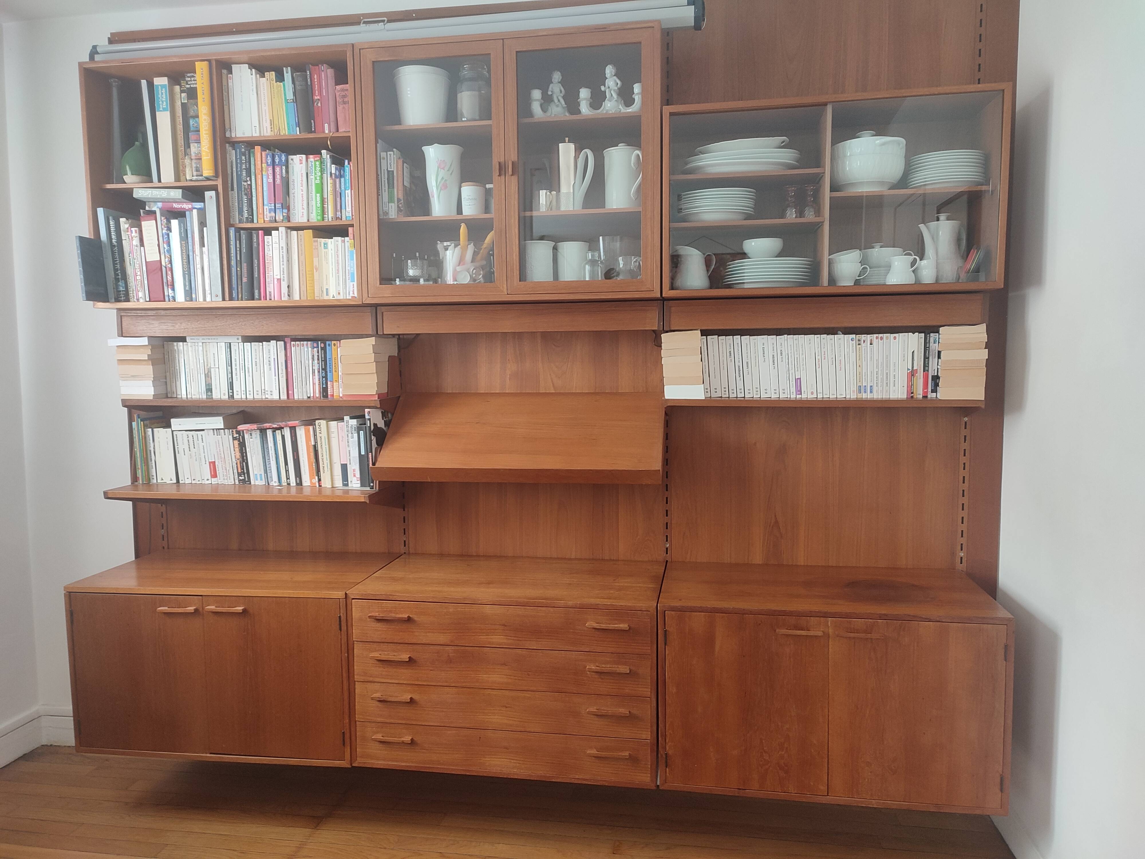 Danish teak wall system by Kai Kristiansen for FM (Feldballes Møbelf)