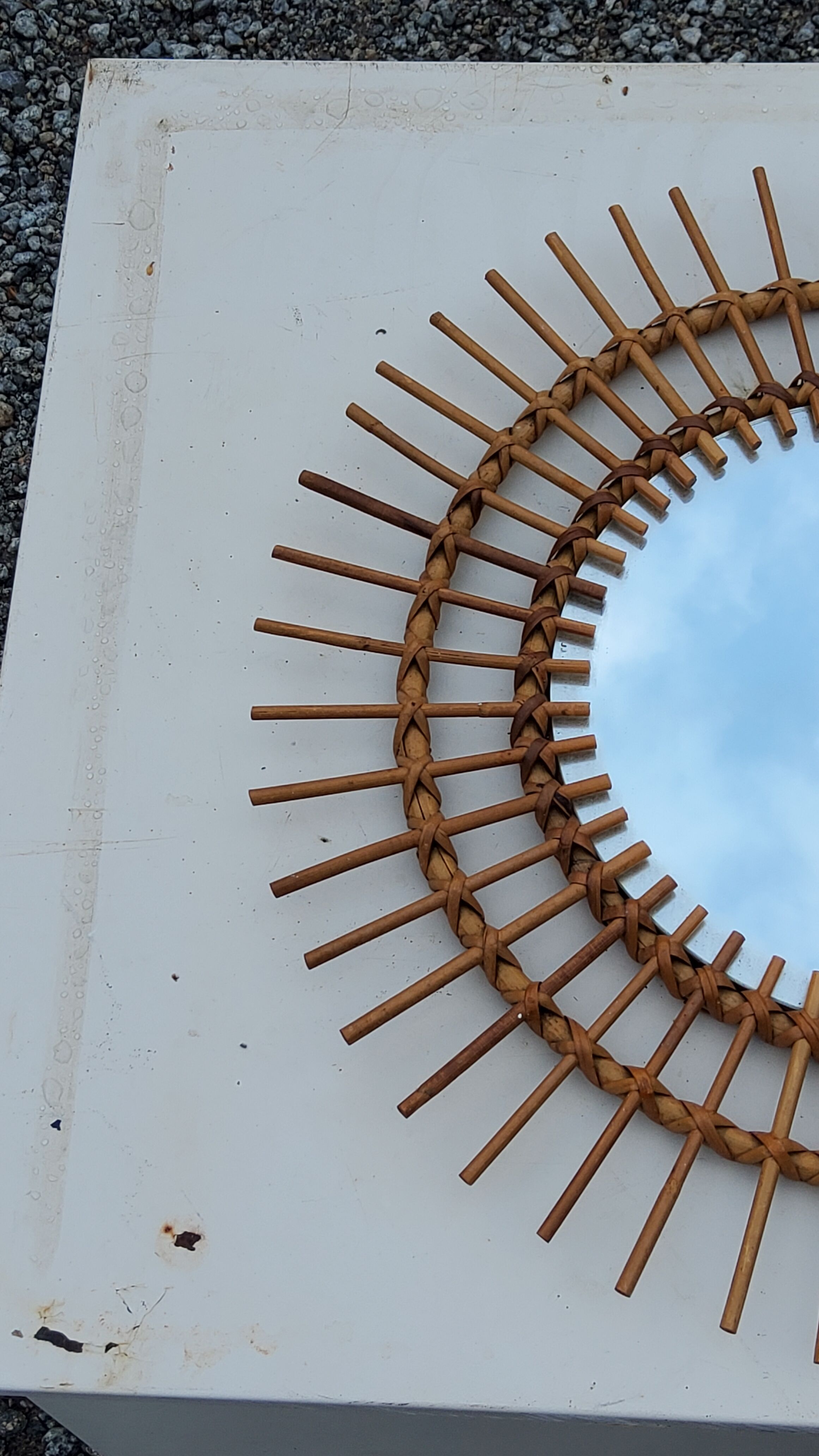 Sun mirror of the 50s in rattan