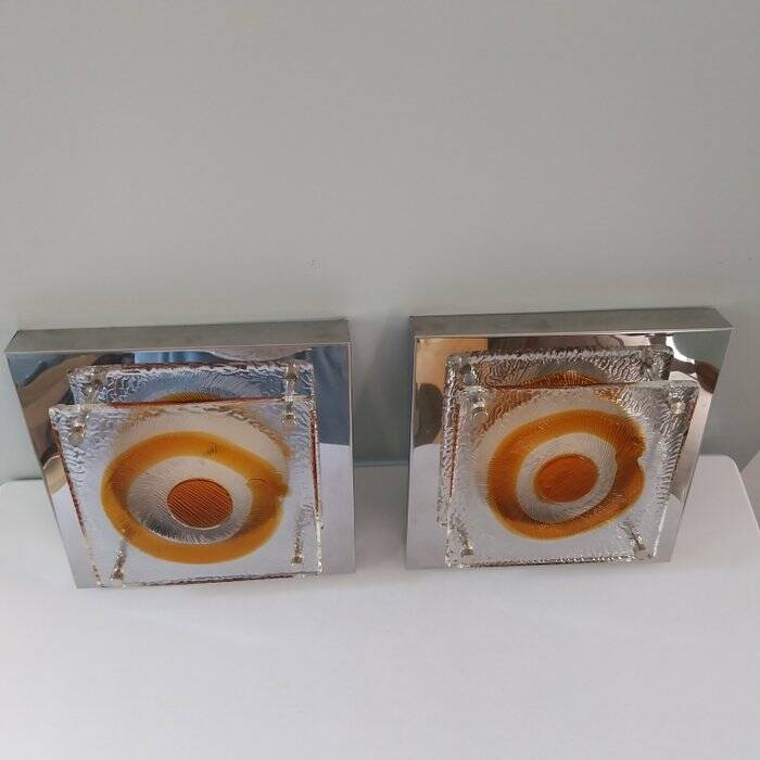 Pair of Italian Mazzega glass wall lights