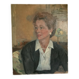 Large portrait painting of a woman, oil on canvas, signed.