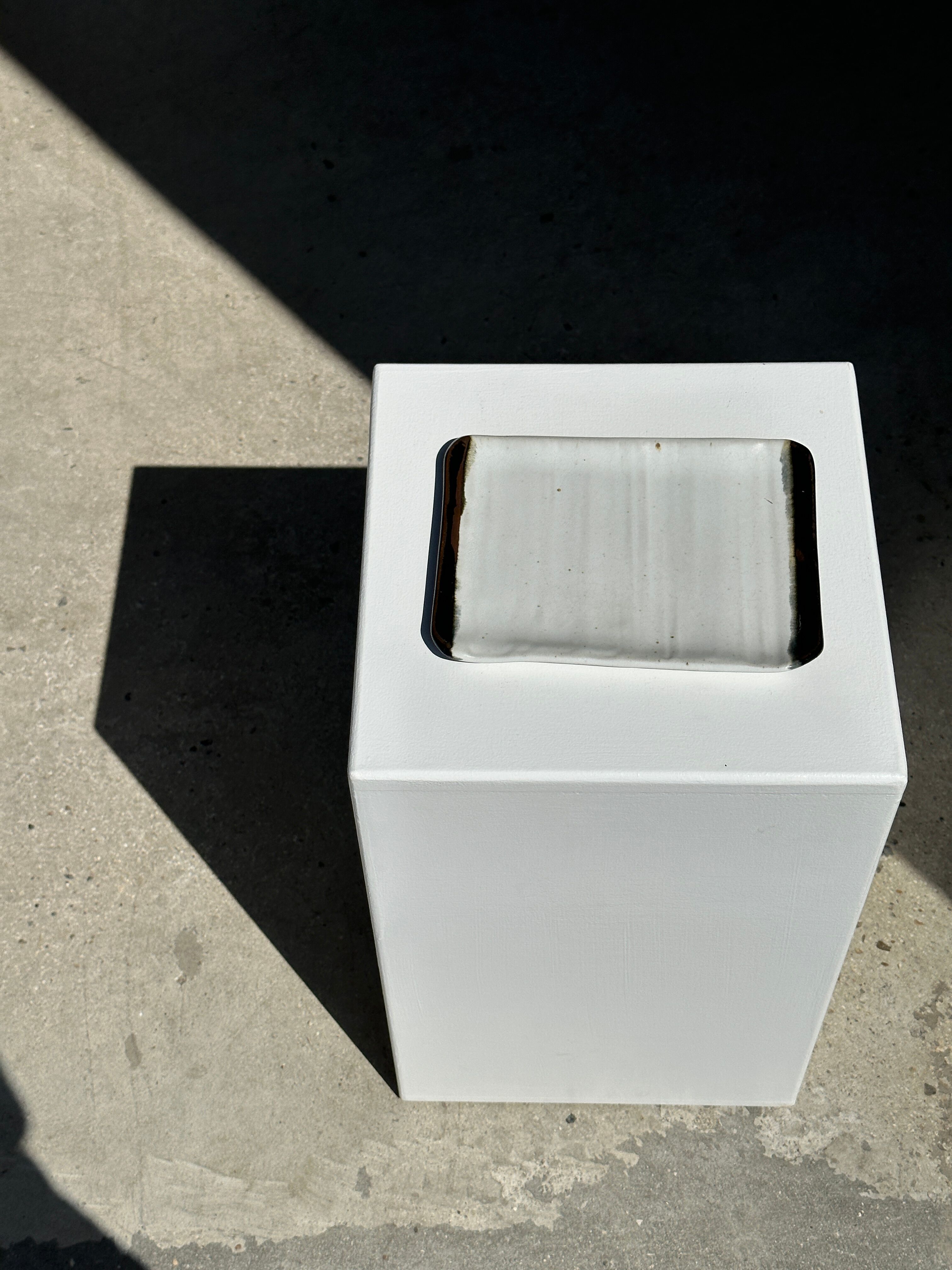 Trio of small rectangular serving dishes white and black Indonesian ceramic 21x16