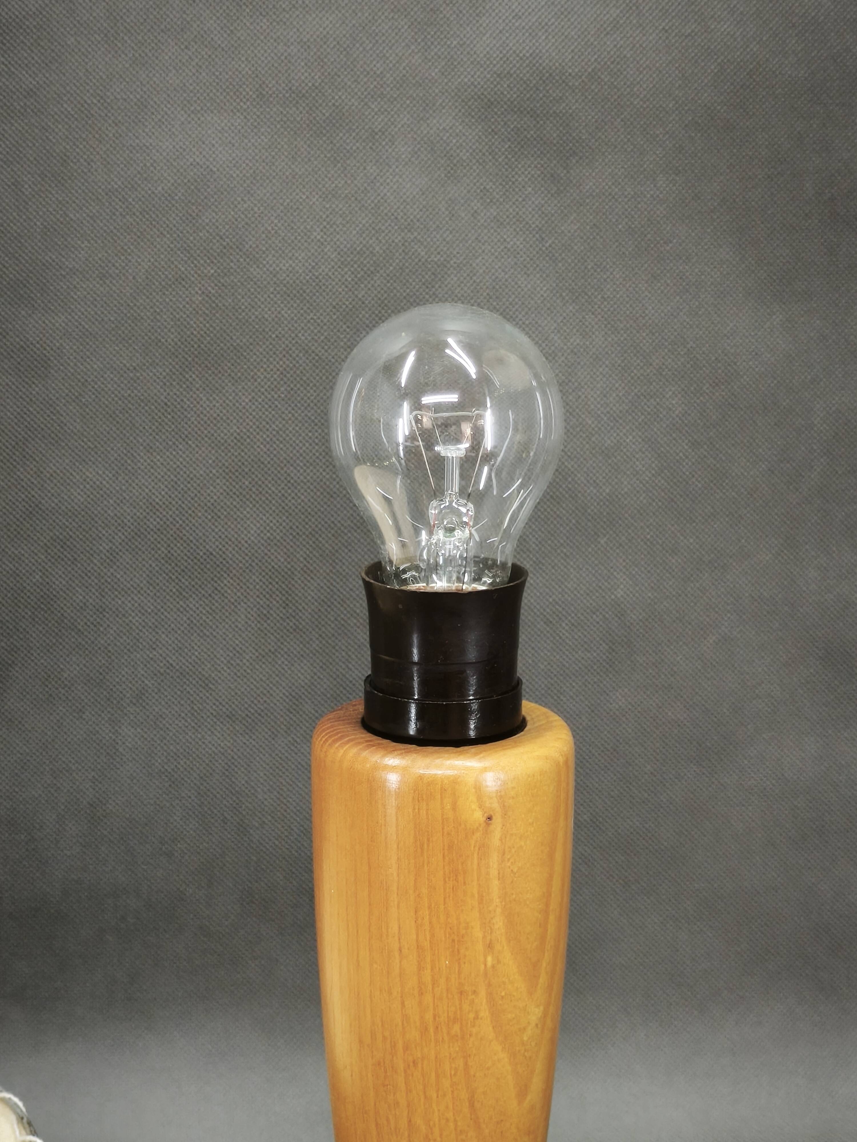 1960s Space Age Tripod Wood Table Lamp with Original Shade, Czechoslovakia