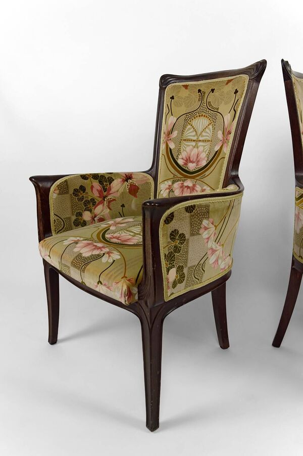 Salon Art Nouveau 3 éléments, 2 bergères et 1 chaise, France, Circa 1900